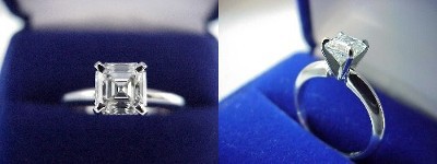 Asscher Cut Diamond Ring: 1.00 carat in four-prong Solitaire style mounting