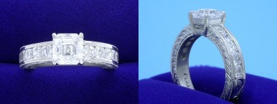 Asscher Cut Diamond Ring: 1.05 carat in 0.86 tcw Channel-Set Asscher mounting