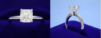 Asscher Cut Diamond Ring: 1.10 carat in four-prong Solitaire style mounting