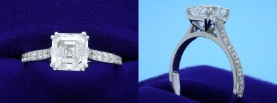 Asscher Cut Diamond Ring: 1.51 carat in 0.28 tcw Pave-Set mounting