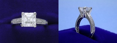Asscher Cut Diamond Ring: 1.74 carat in 0.64 tcw Channel-Set Princess mounting