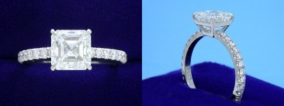 Asscher Cut Diamond Ring: 1.80 carat in 0.33 tcw Pave-Set mounting