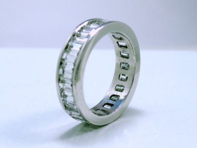 Diamond Wedding Band: 5.31 tcw Emerald Cut Channel Set Diamond Eternity Band