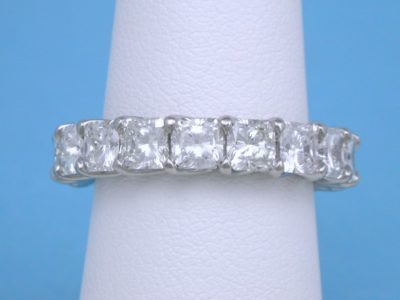 Diamond Wedding Band: 4.84 tcw Radiant Cut Shared Prong Trellis Style Eternity Band