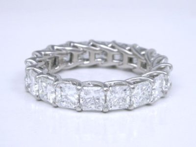 Diamond Wedding Band: 4.84 tcw Radiant Cut Shared Prong Trellis Style Eternity Band