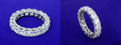 Diamond Wedding Band: 4.84 tcw Radiant Cut Shared Prong Trellis Style Eternity Band