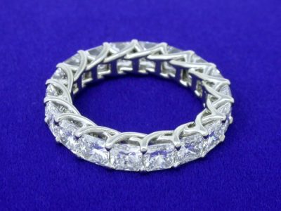 Diamond Wedding Band: 4.84 tcw Radiant Cut Shared Prong Trellis Style Eternity Band