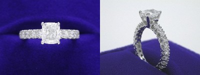 Cushion Cut Diamond Ring: 1.01 carat with 0.30 tcw Prong Set Leo Ingwer designer mounting