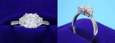 Cushion Cut Diamond Ring: 1.06 carat with 1.07 ratio in 0.24 tcw Half Moon Diamond custom mounting