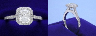 Cushion Cut Diamond Ring: 1.10 carat with 1.05 ratio in 0.39 tcw Bez Ambar designer pave mounting