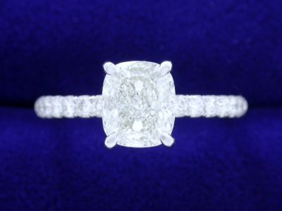 Cushion Cut Diamond Ring: 1.21 carat with 1.17 ratio and 0.30 tcw Pave mounting