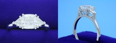 Cushion Cut Diamond Ring: 1.50 carat with 1.02 ratio in 0.41 tcw Trillion custom mounting