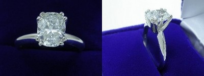 Cushion Cut Diamond Ring: 1.61 carat with 1.30 ratio in custom double-prong Solitaire style mounting