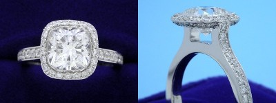 Cushion Cut Diamond Ring: 1.69 carat with 1.01 ratio in 0.72 tcw Bez Ambar designer pave mounting