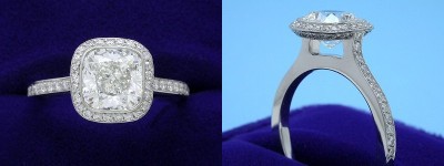 Cushion Cut Diamond Ring: 1.73 carat with 1.01 ratio in 0.39 tcw Bez Ambar designer pave mounting