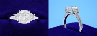 Cushion Cut Diamond Ring: 1.80 carat with 1.17 ratio in 0.30 tcw Trapezoid Diamond custom mounting