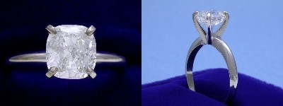 Cushion Cut Diamond Ring: 1.80 carat with 1.06 ratio in four-prong Solitaire style mounting