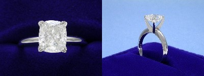 Cushion Cut Diamond Ring: 1.83 carat with 1.16 ratio in four-prong Solitaire style mounting