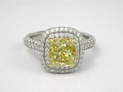 Fancy Yellow Cushion Diamond with 1.10 Length-To-Width Ratio