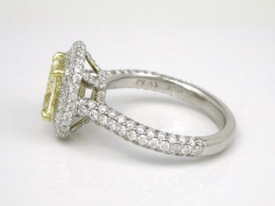 Fancy Yellow Cushion Cut Diamond Ring