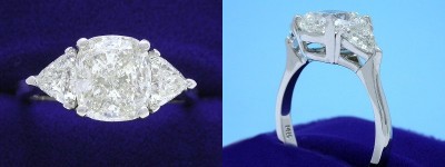 Cushion Cut Diamond Ring: 2.55 carat with 1.13 ratio in 0.80 tcw Trillion custom mounting