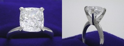 Cushion Cut Diamond Ring: 3.27 carat with 1.10 ratio in Solitaire style mounting