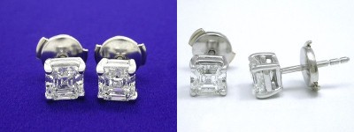 Asscher Cut Earrings: 1.29 tcw with Basket Heads and Clutch Backs