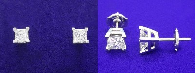 Princess Cut Earrings: 1.44 tcw with Basket Heads and Clutch Backs