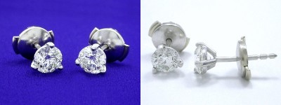 Round Brilliant Cut Earrings: 0.82 tcw in 3-Prong Heads with Clutch Backs
