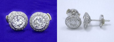 Round Brilliant Earrings: 1.31 tcw in Bezel-Set Bez Ambar 0.36 tcw Pave Knife-edge Mountings with Clutch Backs