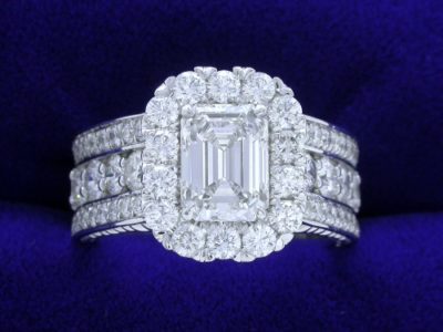 Emerald Cut Diamond Ring: 1.20 carat with 1.35 ratio and 1.42 tcw Round Diamonds