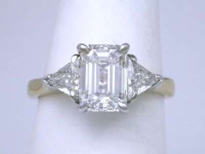  Emerald 3-Stone Diamond Ring with Trillions