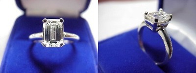 Emerald Cut Diamond Ring: 1.37 carat with 1.51 ratio in Basket style mounting