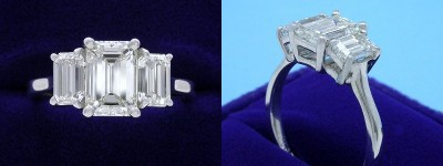 Emerald Cut Diamond Ring: 1.50 carat with 1.46 ratio in 1.22 tcw Emerald Three Stone mounting