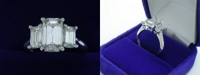 Emerald Cut Diamond Ring: 1.59 carat with 1.66 ratio in 1.02 tcw Emerald Three Stone mounting