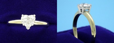 Heart Shaped Diamond Ring: 0.75 carat with 0.86 ratio in 5-Prong Basket-Style Mounting