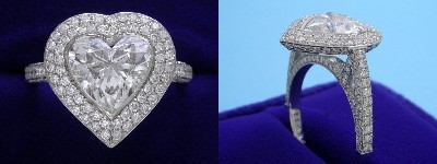 Heart Shaped Diamond Ring: 2.10 carat with 0.94 ratio in Bez Ambar 1.15 tcw pave mounting