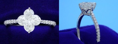 Lily Cut Diamond Ring: 2.01 carat I SI1 in 0.20 tcw Pave Mounting