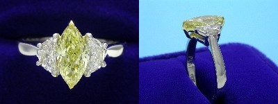 Marquise Cut Diamond Ring: 0.90 carat with 2.03 ratio in 0.49 tcw Crescent Moon Three Stone mounting