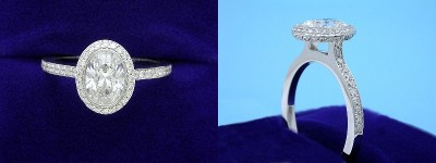 Oval Diamond Ring: 1.00 carat with 1.38 ratio in 0.39 tcw Bez Ambar pave mounting