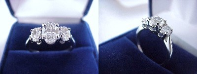 Oval Diamond Ring: 1.01 carat with 1.35 ratio in 0.70 tcw Oval Cut diamond three-stone mounting