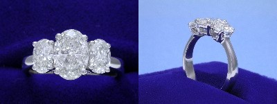 Oval Diamond Ring: 1.03 carat with 1.46 ratio in 0.76 tcw Oval Cut diamond three-stone mounting