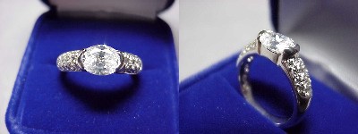 Oval Diamond Ring: 1.17 carat with 1.36 ratio in 0.50 tcw Pave and Half Bezel mounting