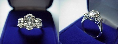 Oval Diamond Ring: 1.20 carat with 1.58 ratio in 0.72 tcw Oval Cut diamond three-stone mounting