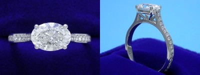 Oval Diamond Ring: 1.24 carat with 1.40 ratio in 0.21 tcw Pave mounting