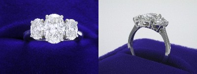 Oval Diamond Ring: 1.33 carat with 1.39 ratio in 0.90 tcw Oval Cut diamond three-stone mounting