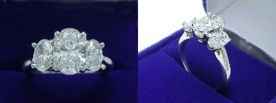Oval Diamond Ring: 1.35 carat with 1.45 ratio in 0.98 tcw Oval Cut diamond three-stone mounting