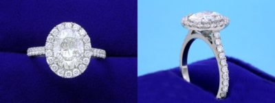 Oval Cut Diamond Ring: 1.50 carat with 1.35 ratio and 0.63 tcw pave diamonds