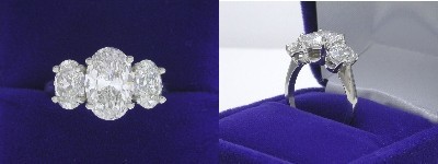 Oval Diamond Ring: 2.08 carat with 1.50 ratio in 1.81 tcw Oval Cut diamond three-stone mounting