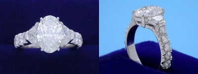 Oval Diamond Ring: 2.28 carat with 1.49 ratio in 0.65 tcw Crescent Moon and 0.71 tcw Pave three-stone mounting